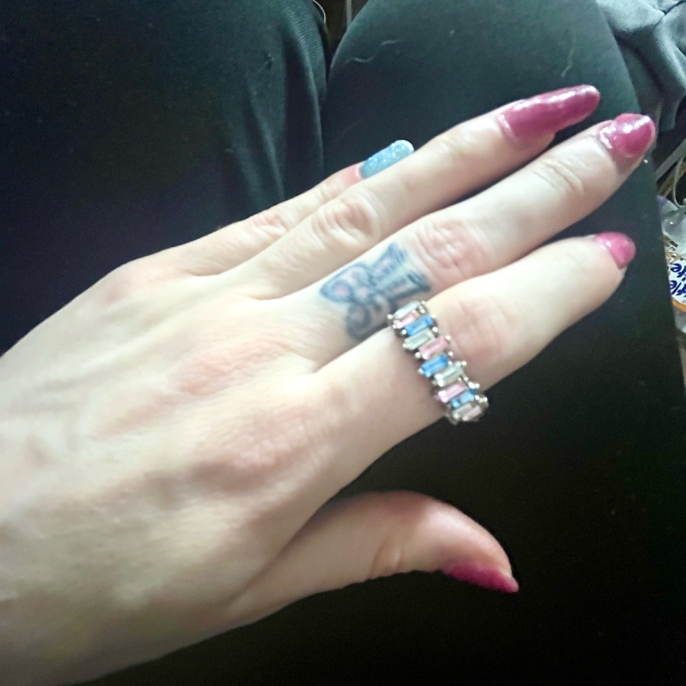 Elegant Blue and Pink Silver Gemstone Ring